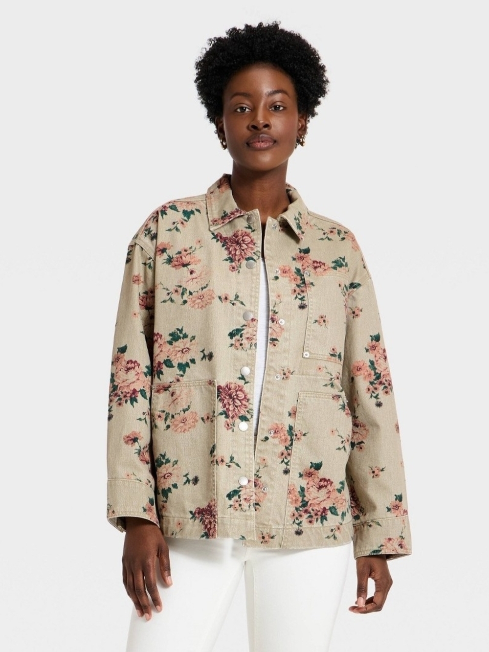 Floral Denim Utility Jacket